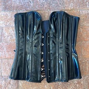 Plunge black pvc steel boned corset 26 in fits waist 30-31 in
